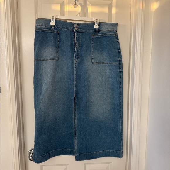 Dresses & Skirts - Blue Denim Midi Skirt with Front Slit